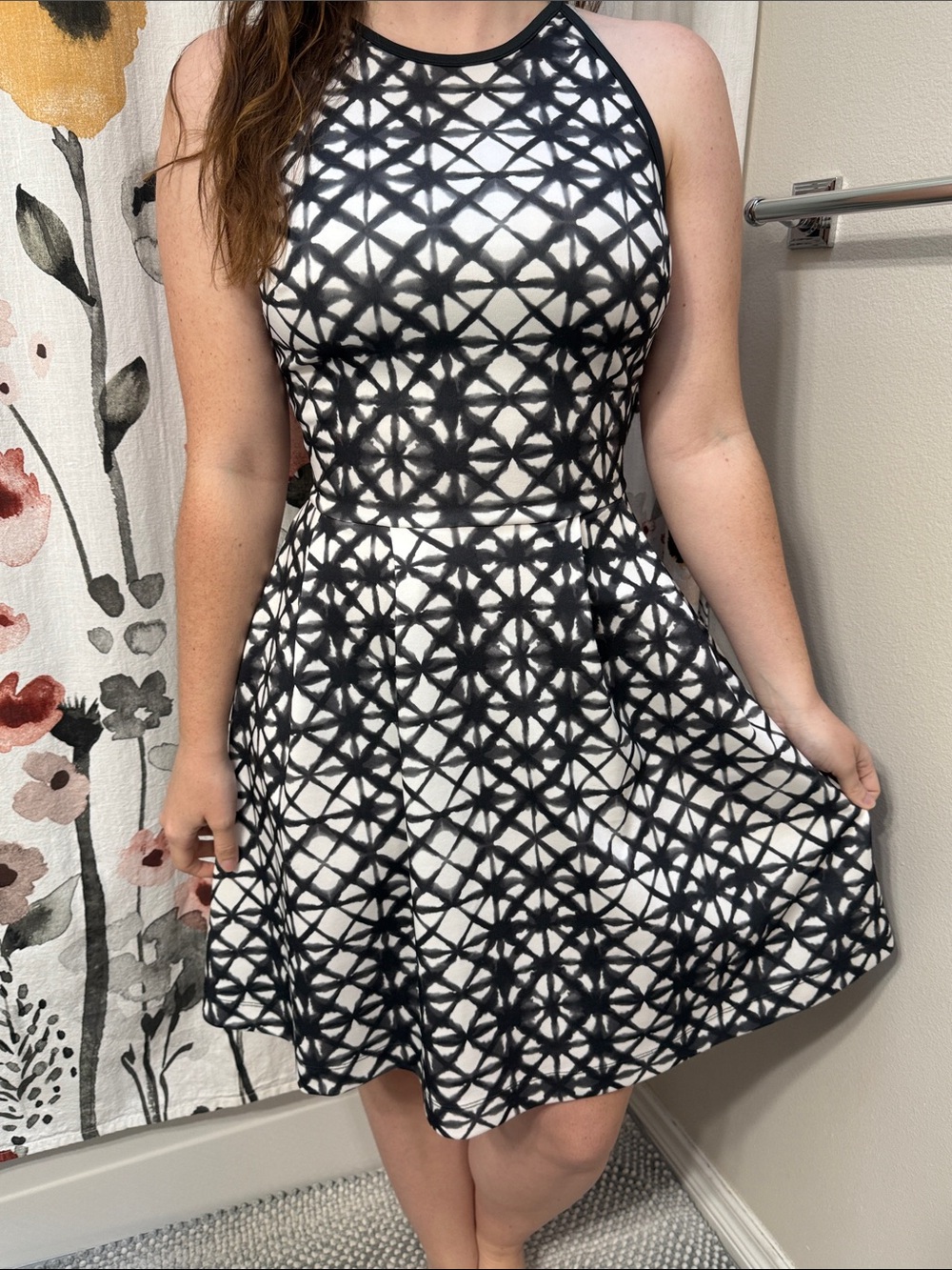 Women’s Mossimo Black & White Geometric Halter Midi Dress. Size XS - Picture 3 of 9